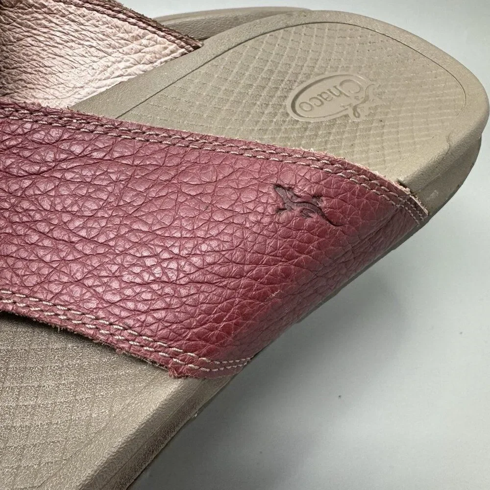 Chaco Mens Playa Pro Thong Loop Sandals Size 9 Cranberry Leather J106615